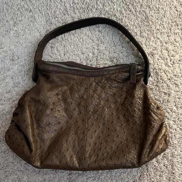 Giorgio Armani Shoulder Bag, Ostrich Leather in dark brown. - Picture 1 of 5